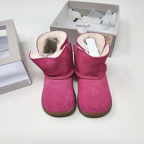UGG Australia Boots Toddler 02/03 6-12 Months Keelan Pink Azalea Suede Sheepskin - Picture 4 of 11